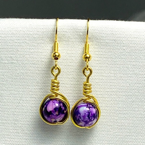 Jewelry - 2/$12 Handmade Wire Wrapped Purple & Pink Bead Earrings